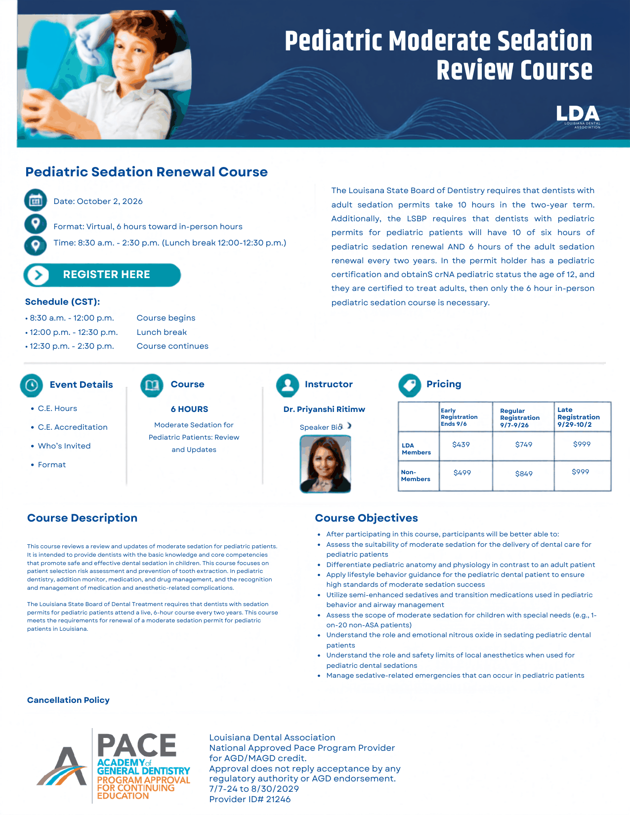 Pediatric Moderate Sedation Review Course flyer